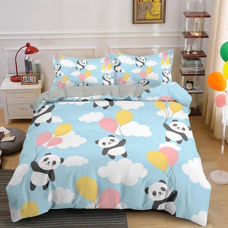 Panda Tryckt 2/3 st Sängklädesset Bambu Påslakan för Vuxen Barn Sängkläder och Örngott Täcke Överdrag Sängset king 210x210cm 3pcs