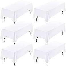 Showgeous 6 pack vit polyesterduk för 6 fot rektangulära bord 60 x 102 tum rektangulärt tyg bordskläder Tvättbara vit polyester bordsdukar för bröllopsbankett Restaurang Bufféfester Camping