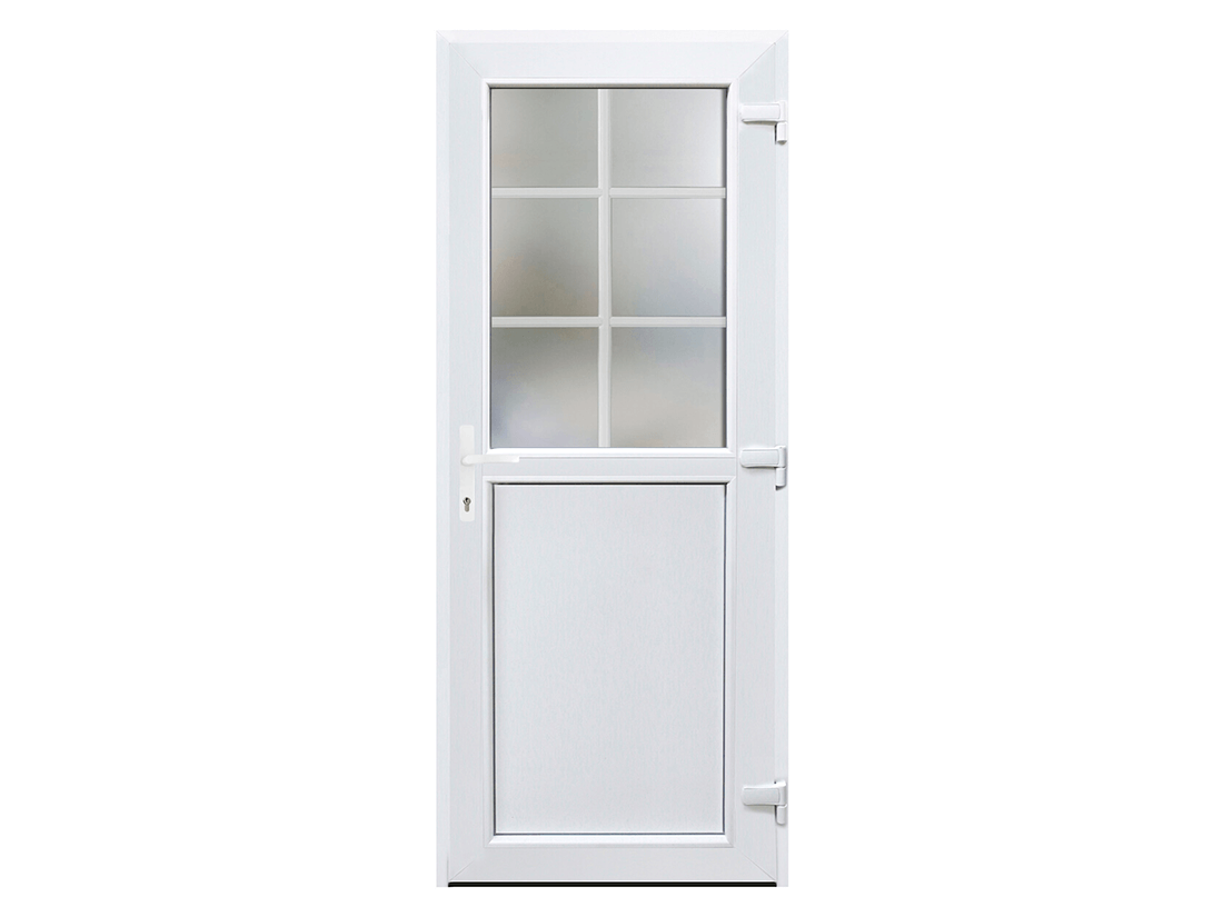 Plast Facadedør - ½ Glas med Indvendige Sprosser 80 x 180 Venstre Ud (VU)
