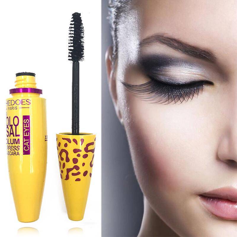 Quick Dry Makeup Mascara Kollagen Extended Long Curl Vattentäta ögonfransar Black Fiber Mascara Cosmetics yellow