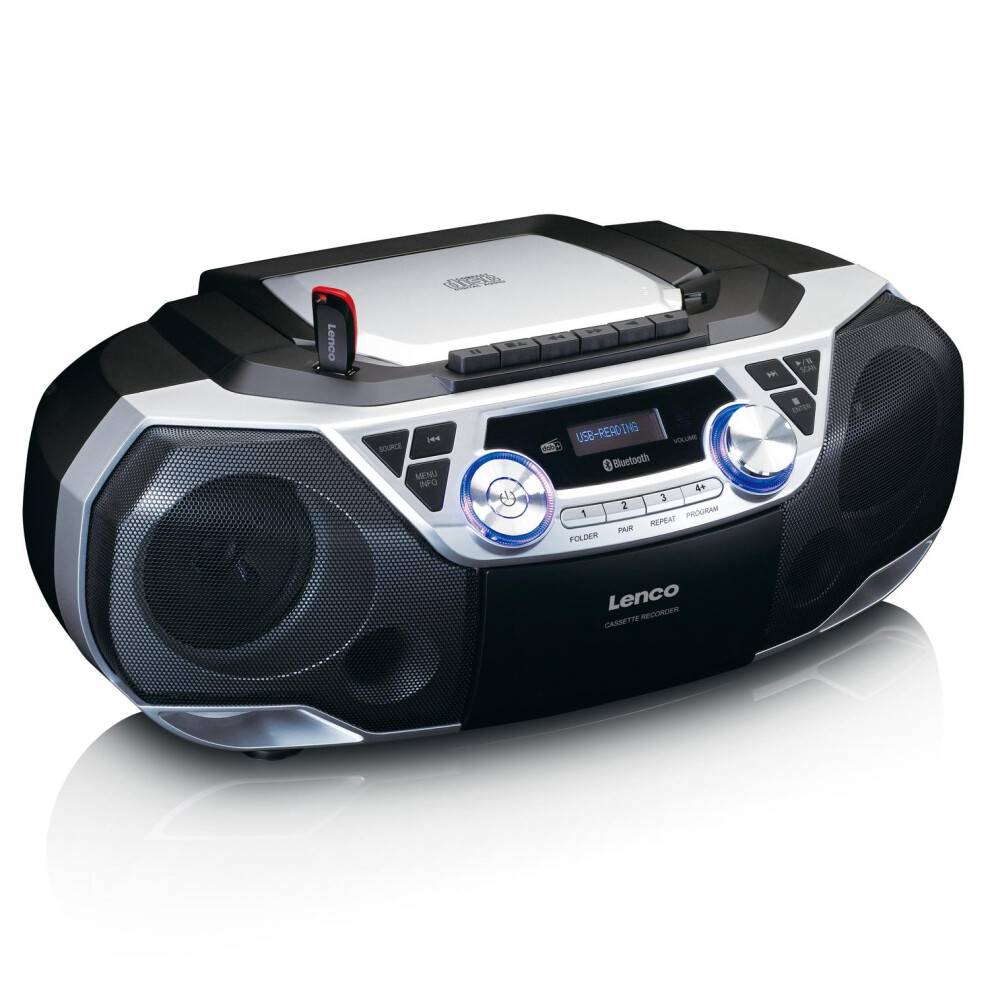 Bærbar Boombox med DAB+/FM-radio, Bluetooth, CD, Kassetteoptager og USB-afspiller Sølv