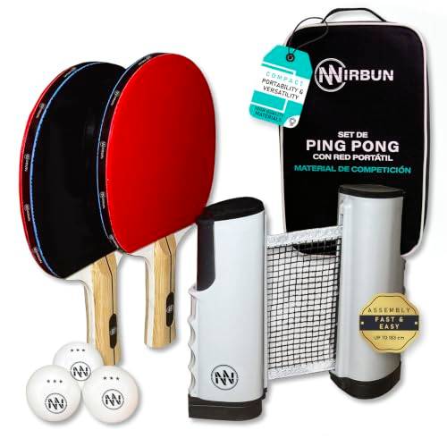 NIRBUN Bordtennisset med utdragbart nät - Professionella bordtennisracket - 3-stjärniga bordtennisbollar - Justerbart bordspingisnät - Bärbart pingisset (Ställ in 2 spelare)