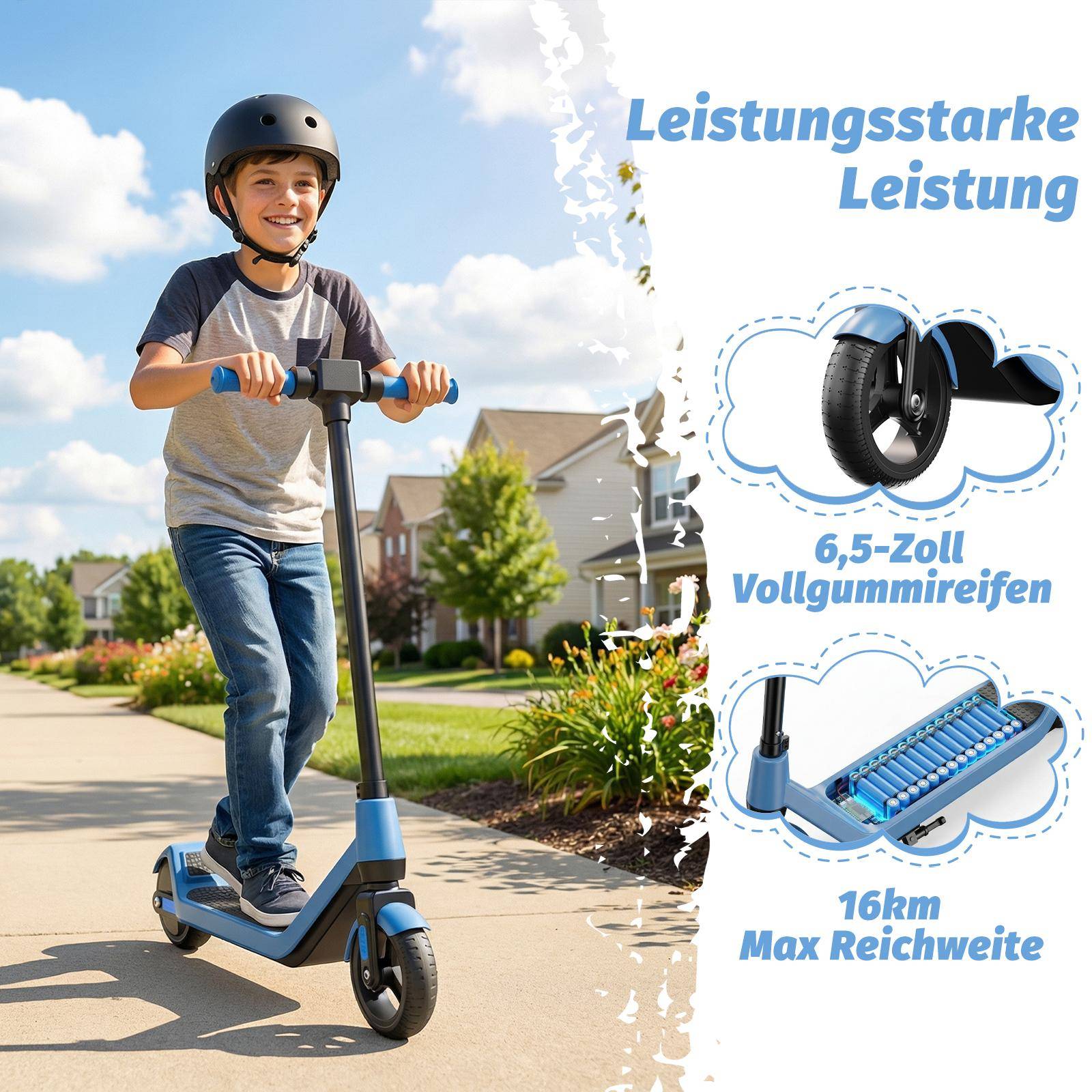 TODIMART BARN E-SCOOTER: 150W Motor + 3 Hastigheter + Bluetooth-högtalare + Färgglada LED-lampor – Åk med Musik & Stil! blå