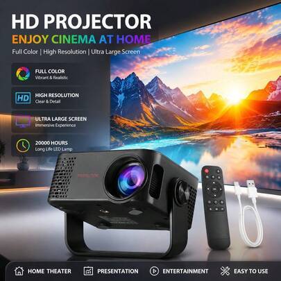 M60 Mini Projektor 1080P med stöd för USB/Type-C-portar, bärbar hembioprojektor med 2.4G WiFi, 60–150 tum projektion - Svart USB-port