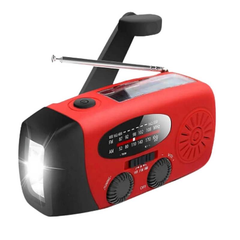 Nødradio med håndsving, solceller og powerbank