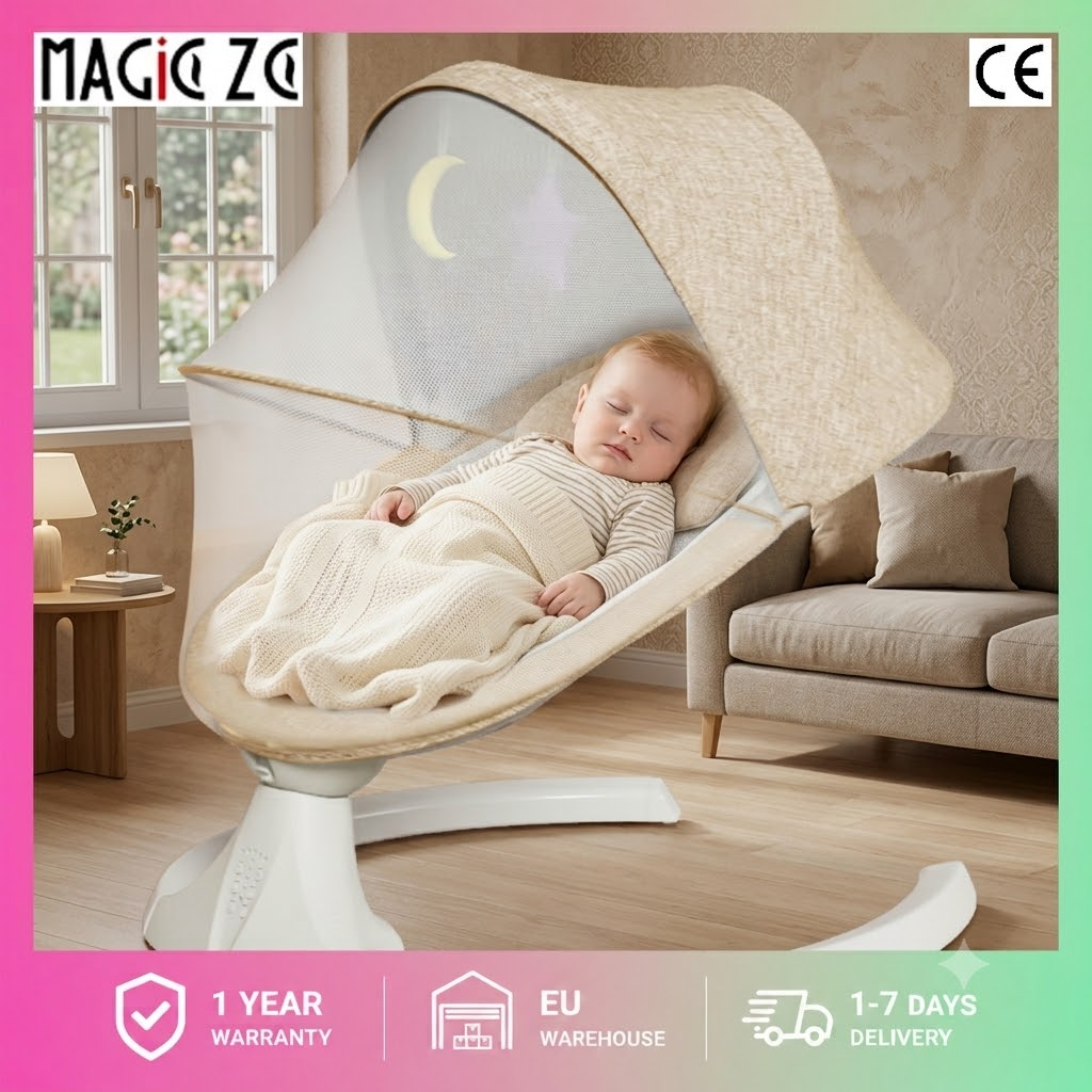 Baby Electric Swing Portable Infant Bouncer Rocker Chair Soothing Sleep Pod for Newborns with Bluetooth Soothing Music 5 Speed Amplitudes Timer Remote Control Canopy