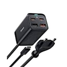 Baseus USB C-laddare, 65 W USB C strömförsörjning 4 portar GaN III laddare PD-laddare med 1,5 m AC-kabel och 100 W USB C-kabel för MacBook Pro/Air, bärbar dator, iPhone 14/13/12 serien, iPad Pro,