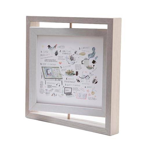 Queen-b Square Wooden Photo Frame, 360° Rotating, Stylish, Art, Tabletop, Natural, Photo Stand, Nordic Interior Decor (White, Small)