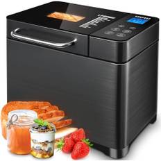 KEEPEEZ 17-in-1 Brotbackautomat, 2LB Brotbackautomaten Edelstahl with 2 Paddles, Quarz Schnellheizer, Auto Nut Dispenser, Keramik-Pfannen, Brotbackmaschine with 3 Brotgrößen& 3 Backfarben, Glutenfrei
