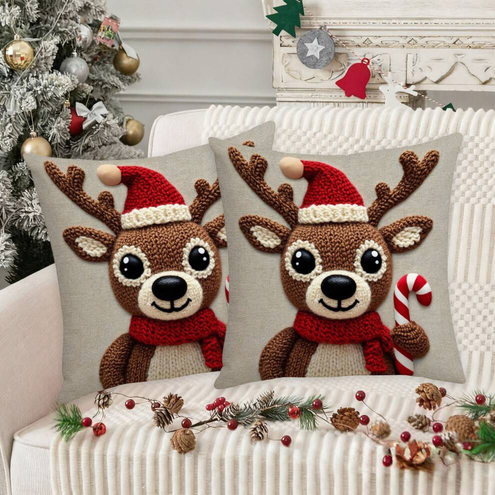 Glædelig juletræer snefnug pudebetræk hør, 18x18 tommer glædelige julekugler vinterferie pudebetræk til sofa sofa