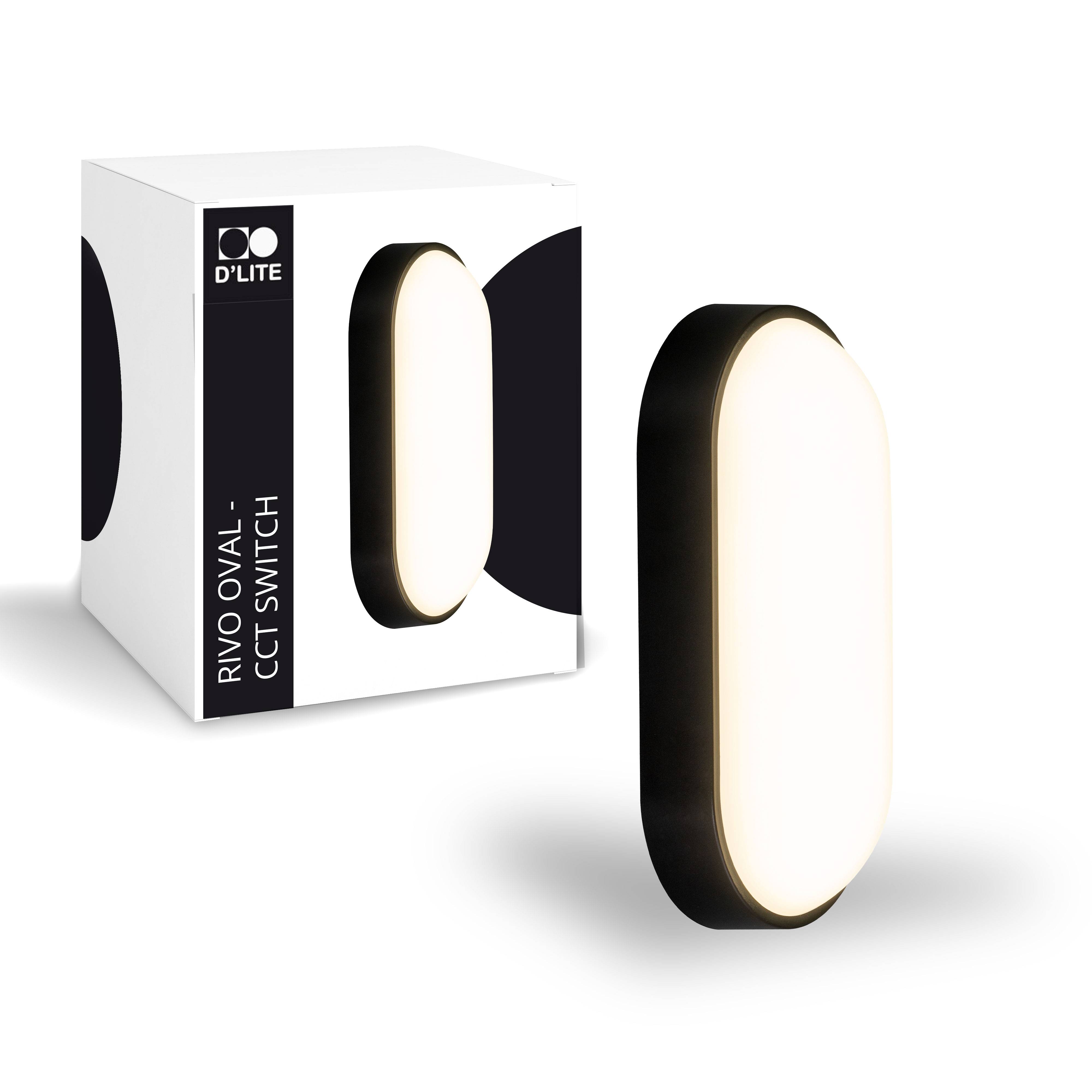 D'Lite Loftlampe Rivo Sort Oval 12W 960lm - 827-840 CCT | IP65