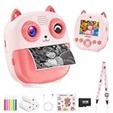 Omedelbar kamera för barn, 2,4 tum digital kamera med 32 GB och tryckpapper - 1080P kompakt kamera med selfie - minikamera för barn från 3–12 år