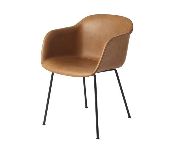 Muuto Fiber Chair Tube - Læder - Cognac/Sort