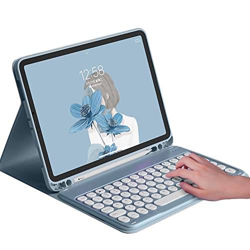 HENGHUI Tangentbordsmus för Galaxy Tab S9 FE 11 tum/Tab S9 11 tum/S8 11 tum/S7 11 tum tangentbordsfodral med mus söt rund tangentfärg tangentbord trådlöst avtagbart BT-tangentbordsfodral (svart + vit)