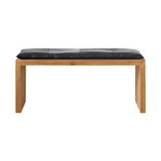 Cinas - Rib Bänk i Teak med Skinndyna Svart - ["gid://shopify/Metaobject/311986192757"]