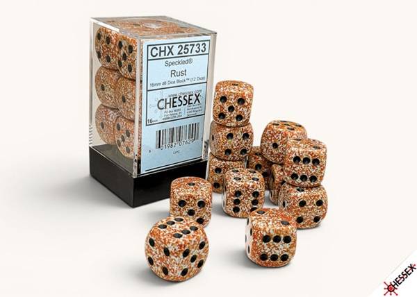 Dice - Terningesæt - 12 terninger - Speckled Dice Block D6 (6 sidet) 16mm: Rust