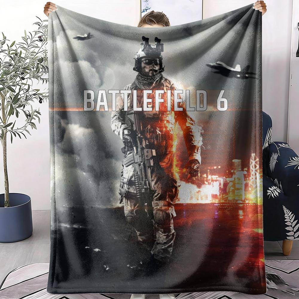 B-battlefield 6 Mjuk Flanellfilt Sommarfilt Lätt Mysig Sovfilt för Soffa Säng Resa beige