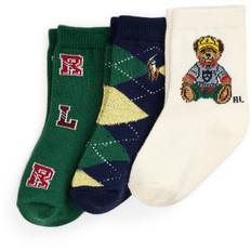 Ralph Lauren Baby Ivory/Navy/Green Baby Boy Crew Strømpe 3-Pak 6-12 mdr