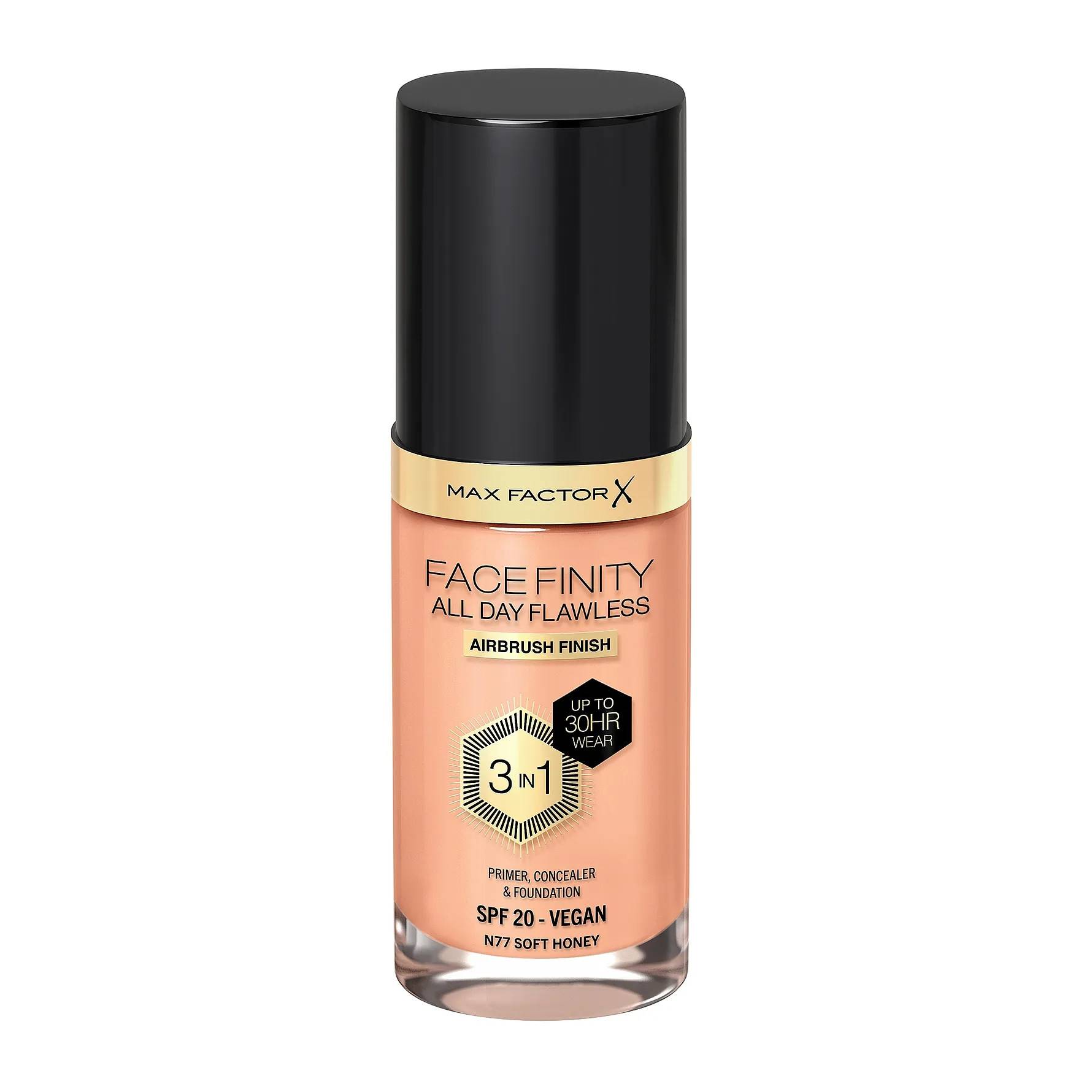 Max Factor - Facefinity All Day Flawness 3in1 Liquid Foundation - 77 Soft Honey - Klar til levering - Prismatch