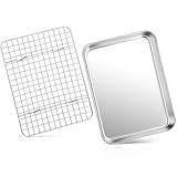 HaWare Bakplåt med kylgaller, liten ugnsplåt i rostfritt stål med kylgaller, 26,4 x 20,5 x 2,5 cm, rektangulär tårtplåt, bakform med kakgaller för bakning stekning, servering, diskmaskinsäker