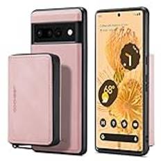 Telefonstödfodral Wallet Case with Card Holder for Google Pixel 7, Leather Magnetic 2-IN-1 Detachable Case,Zipper wallet case Shockproof Cover for Google Pixel 7 with Wireless Charging(Pembe)