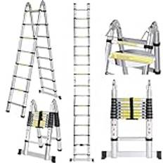 COOCHEER 5M hopfällbar stege, teleskopisk stege i aluminium, utdragbar stege, halkfri stege, handstege, maximal last150 kg