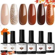 Modelones Gellack 6 Färger i Brun Glitter UV/LED Gel Nagellack, Gel Nail Polish för Nagelkonst Nagel Kit Nagelstudio