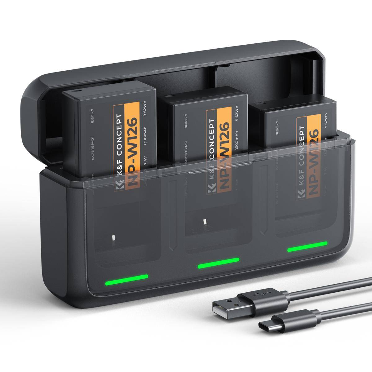 KENTFAITH K&F CONCEPT 3-Pack NP-W126 Battery and Upgraded 20W LED NP-W126S XT30III Battery Charger Compatible with Fujifilm X100vi, X100V, XM5, XE5, XT30II, XT30, X Half, XS10, XT20, XE4, A5 Cameras