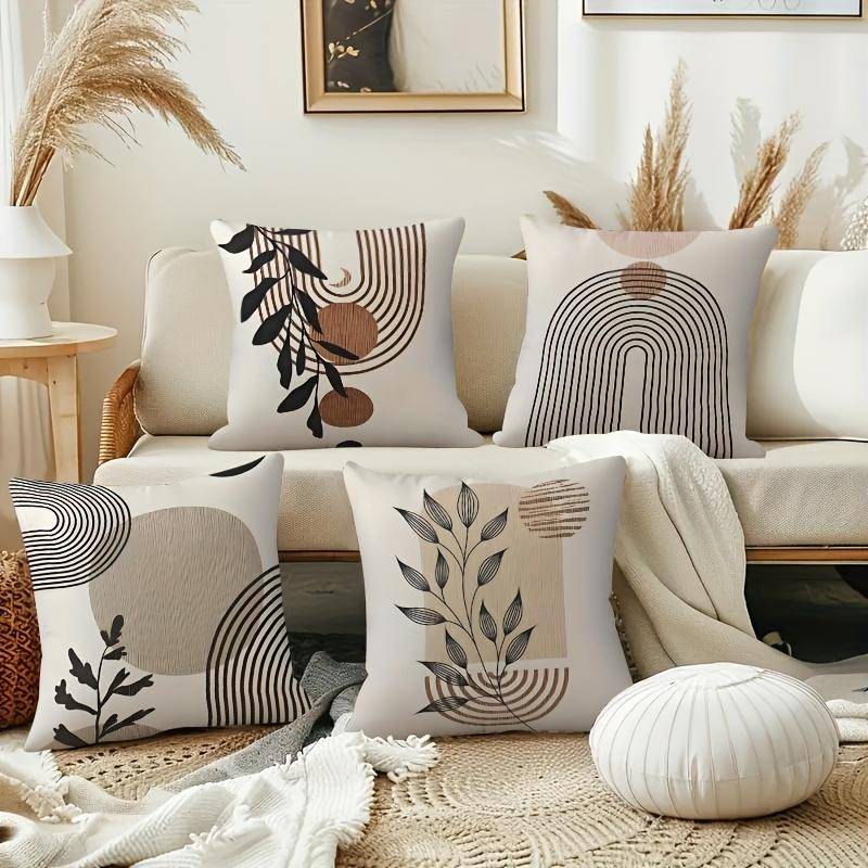 Dubbelsidig Bohemisk Geometrisk Växtdesign Tryckt Kuddfodral Fyrkantigt Kuddfodral Set för Soffa Säng Bil