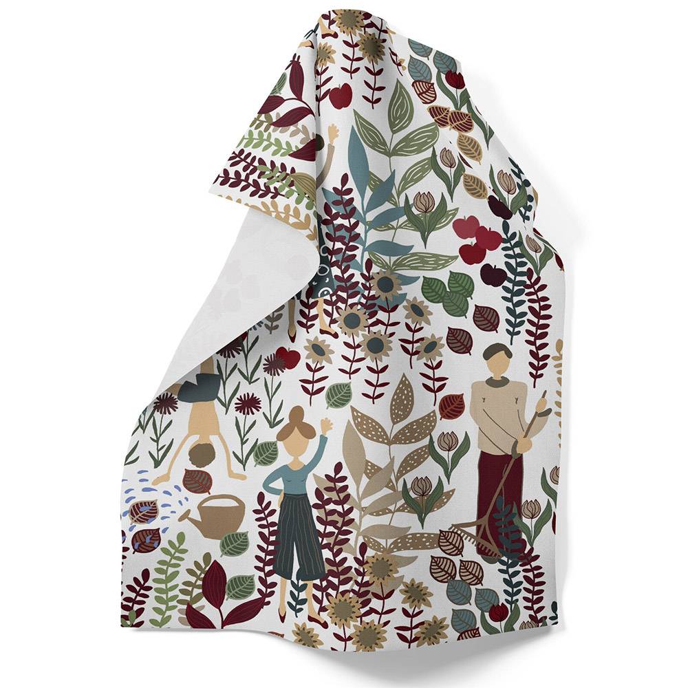 Trädgård Vinröd/Beige Kökshandduk Arvidssons Textil