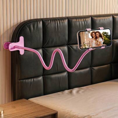 Flexibel mobilhållare med klämma, justerbar lång arm, lazy mobilställ, minimalistiskt vitt skrivbords- och sängbordshållare för smartphone, för att ti - Rosa (En-Storlek)