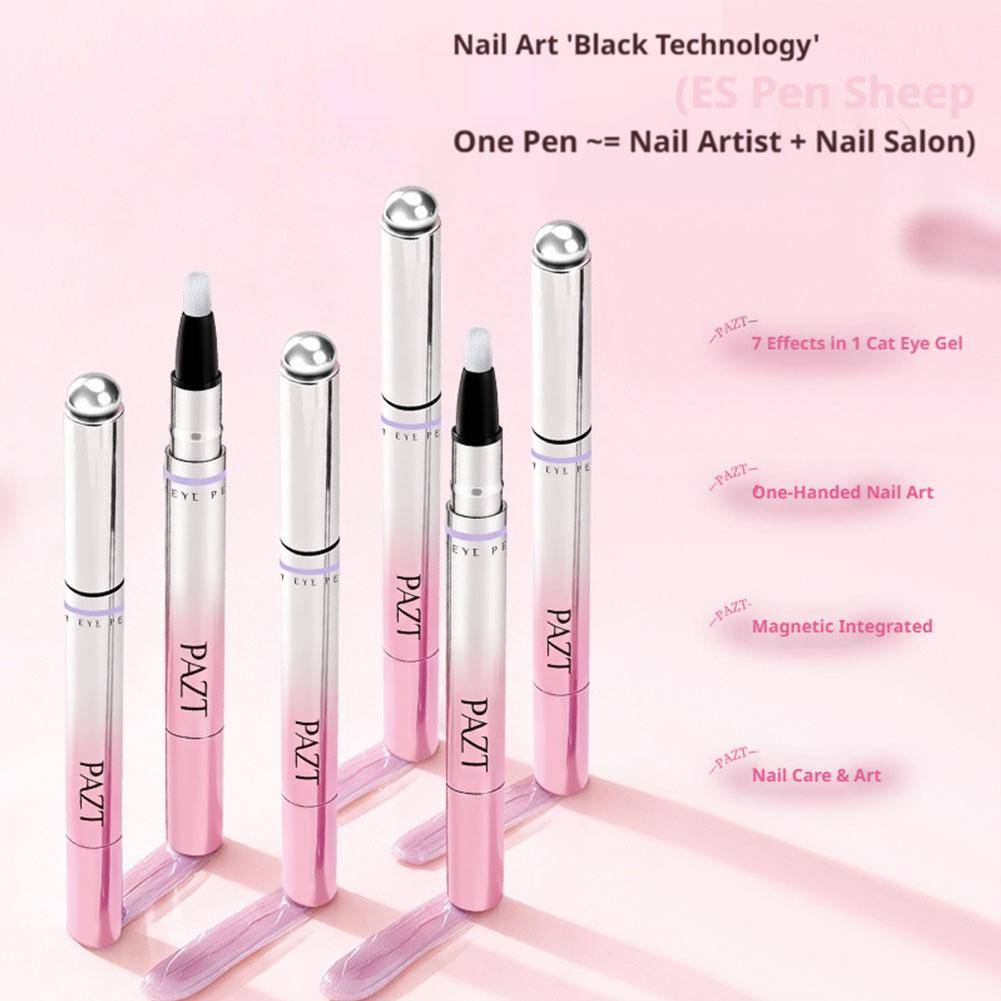7-in-1 Cat Eye Magnetic Nail Art Pen Multifunctional Gel Polish Pen with Built-in Magnet for Lazy Manicure Beginner Friendly