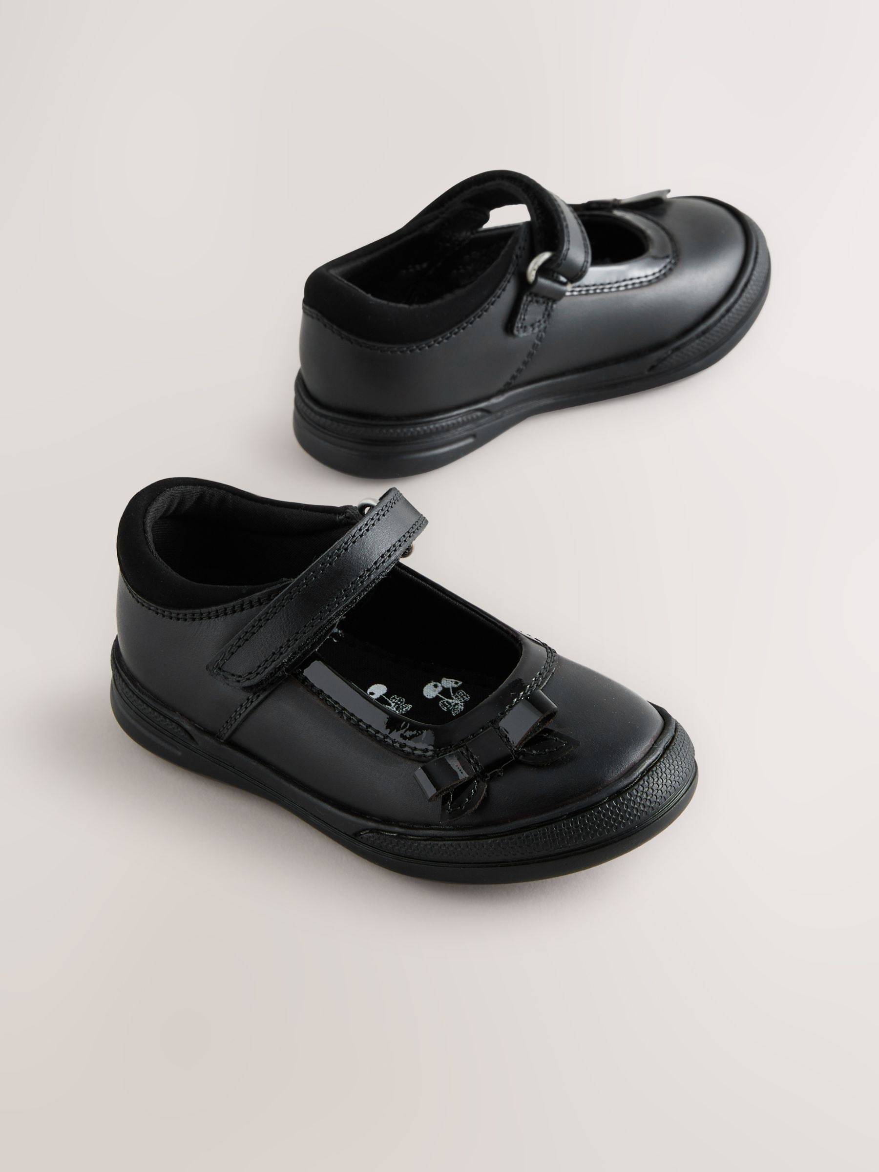 Next Black Leather Standard Fit (F) Bow Mary Jane School Shoes - EU 24.5 (UK 7.5)