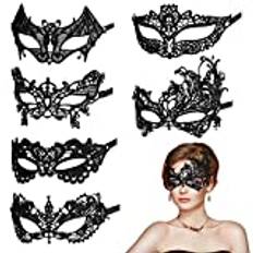 AOMIG venetianska masker, 6 stycken Mardi Gras-masker för maskeradkväll, spetsmasker med halvansikte för kvinnor män, Mardi Gras-masker Halloween maskerad