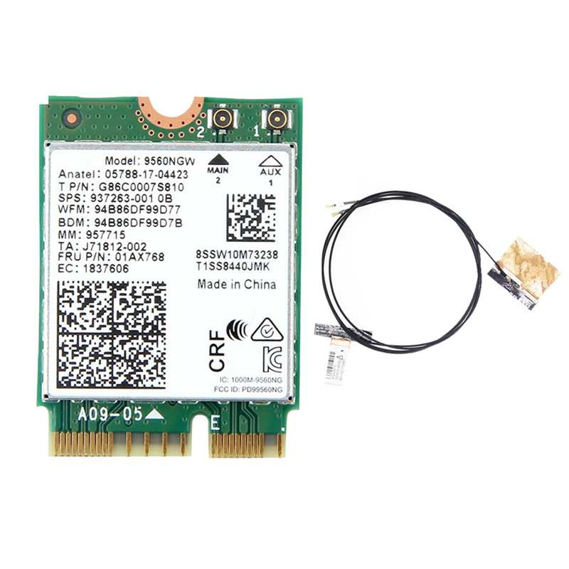 HOT!! 9560NGW WiFi Card+Antenna 1730Mbps Wireless AC 9560 Dual Band 2.4G+5G BT 5.0 802.11Ac M.2 CNVI 9560NGW Wireless Adapter