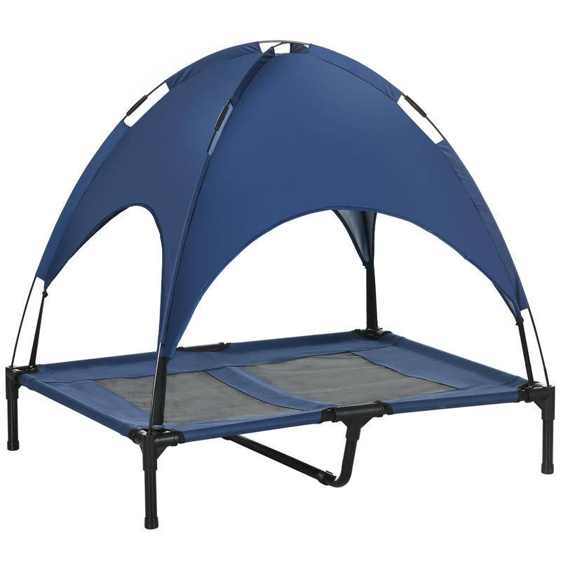 Dog Bed with Canopy Outdoor Dog Bed Folding Elevated Stand Blue + Black
