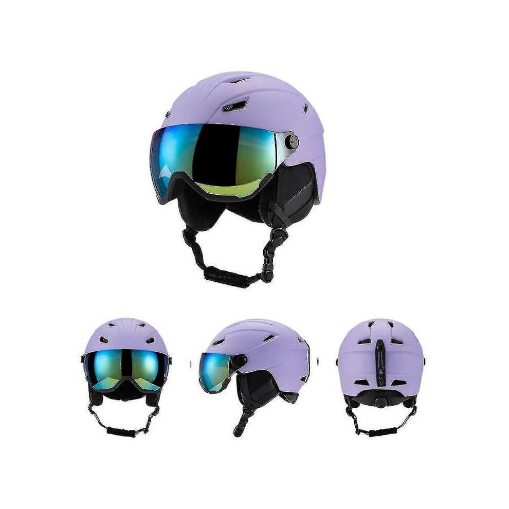 (PURPLE, S) Ski Helmet With Ski Goggles, Snowboard Helmet And 2-in-1 Visor Goggles Set