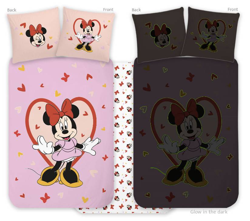 Disney Minnie Påslakanset med hjärtmotiv 100x135 cm, 40x60 cm