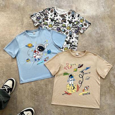 Köp 1 Get 2 Tween Boy Casual Spider Web Graphic 3st Set Crew Neck kortärmad T-shirt - Multifärgad (8Y,9Y,10Y,11Y,12Y)