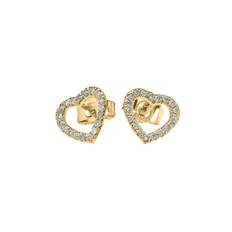 Diamond Embellished Heart Stud Earrings in 9ct Gold - gold