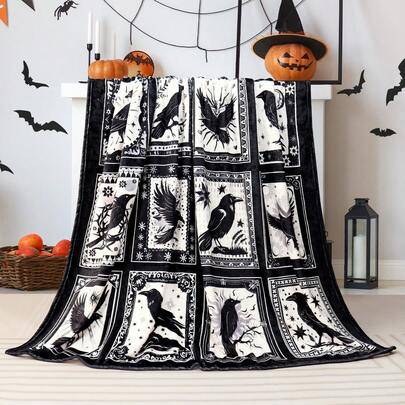 1 st vintage Halloween-pläd i flanell med kråka- och tarotmönster, mjuk och hudvänlig med dubbelsidigt tryck, för alla säsonger, maskintvättbar, passa - Multifärgad (Multi-size)