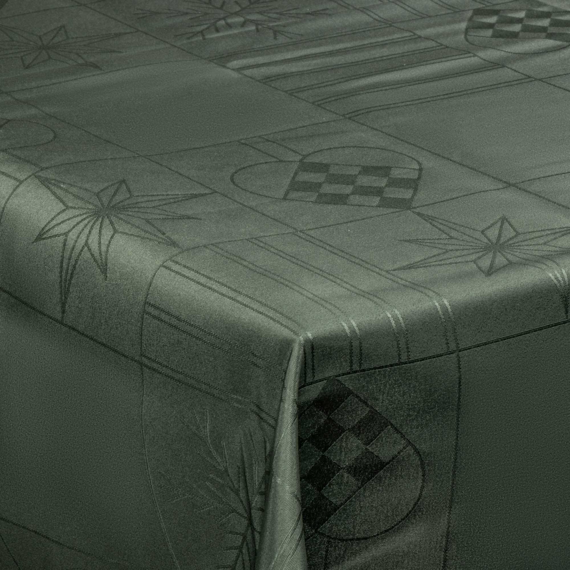 Julduk - 140x220 cm - Grön med hjärtan och stjärnor - Jacquardvävd bordduk - Exklusiv duk
