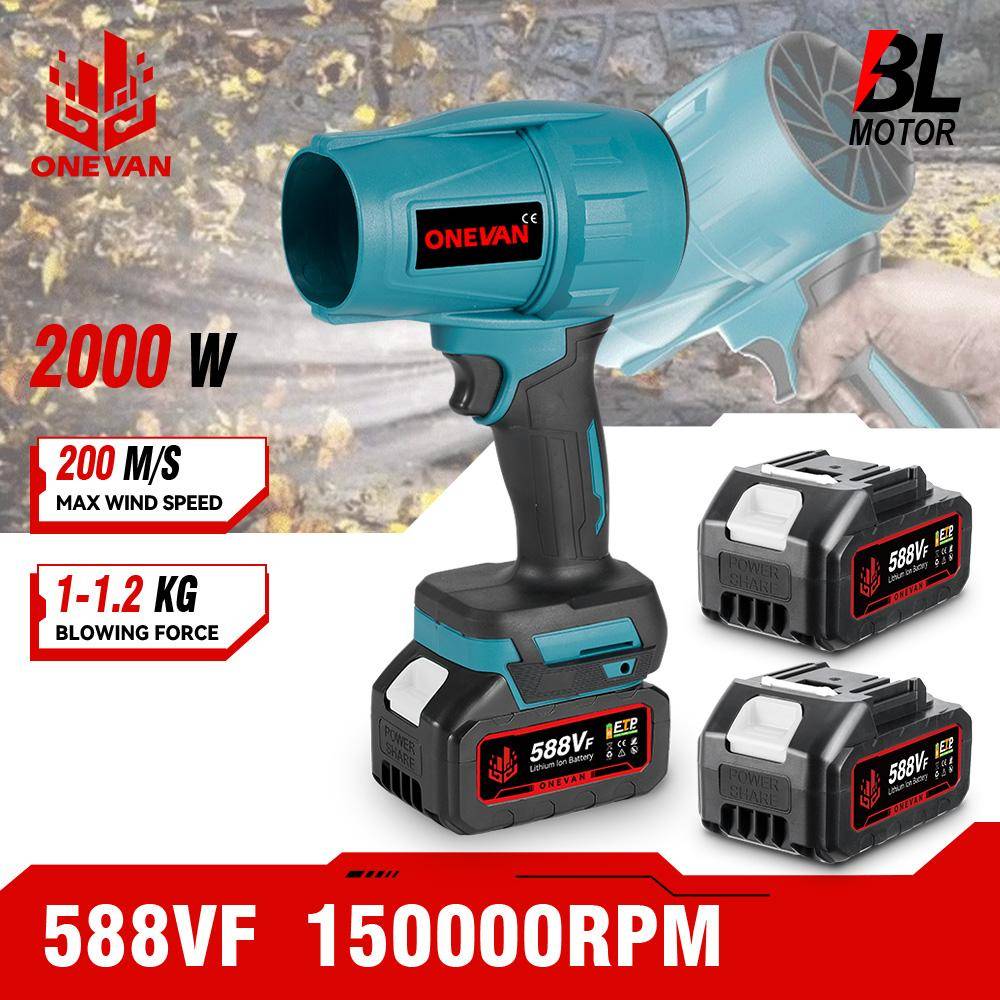 OENVAN 2000W Borstlös Elektrisk Lövblås 200M/S Sladdlös Turbolövblås Damm Snö Sopmaskin Elverktyg för för Makita 18V Batteri 1 Battery 588VF set