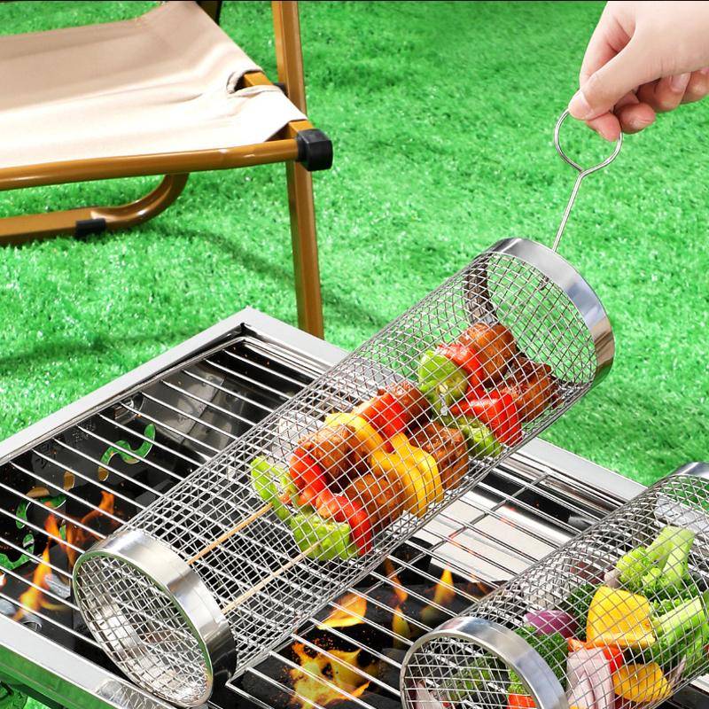 Grillrör i rostfritt stål för utomhusgrillning BBQ-korg Rostfritt stålgrill Utomhuspicknick Camping Grillmatlagningsutrustning silver