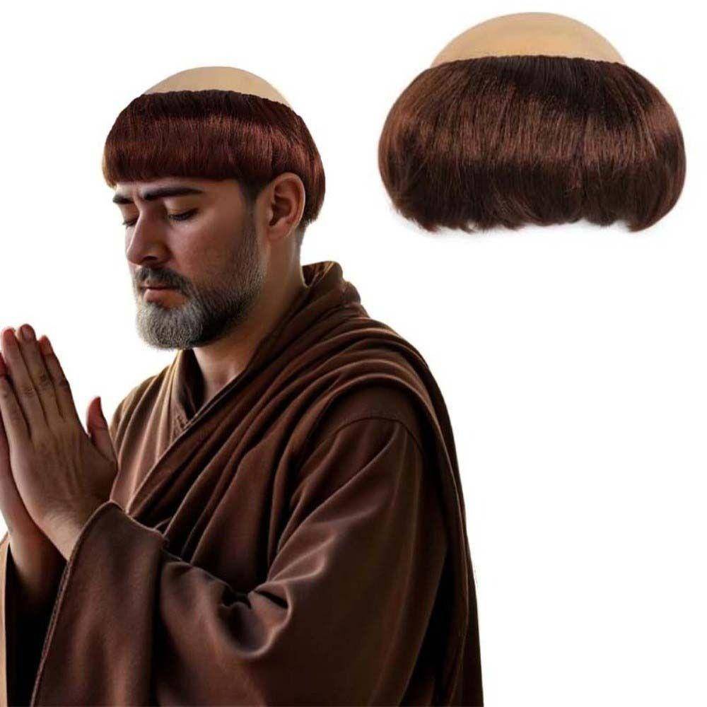 Anime Shaved Monk Cosplay Peruk Utklädnad Halloween Tunnhårig Peruk Kort Rak Kal Huvud Peruker för Män mörkbrun färg