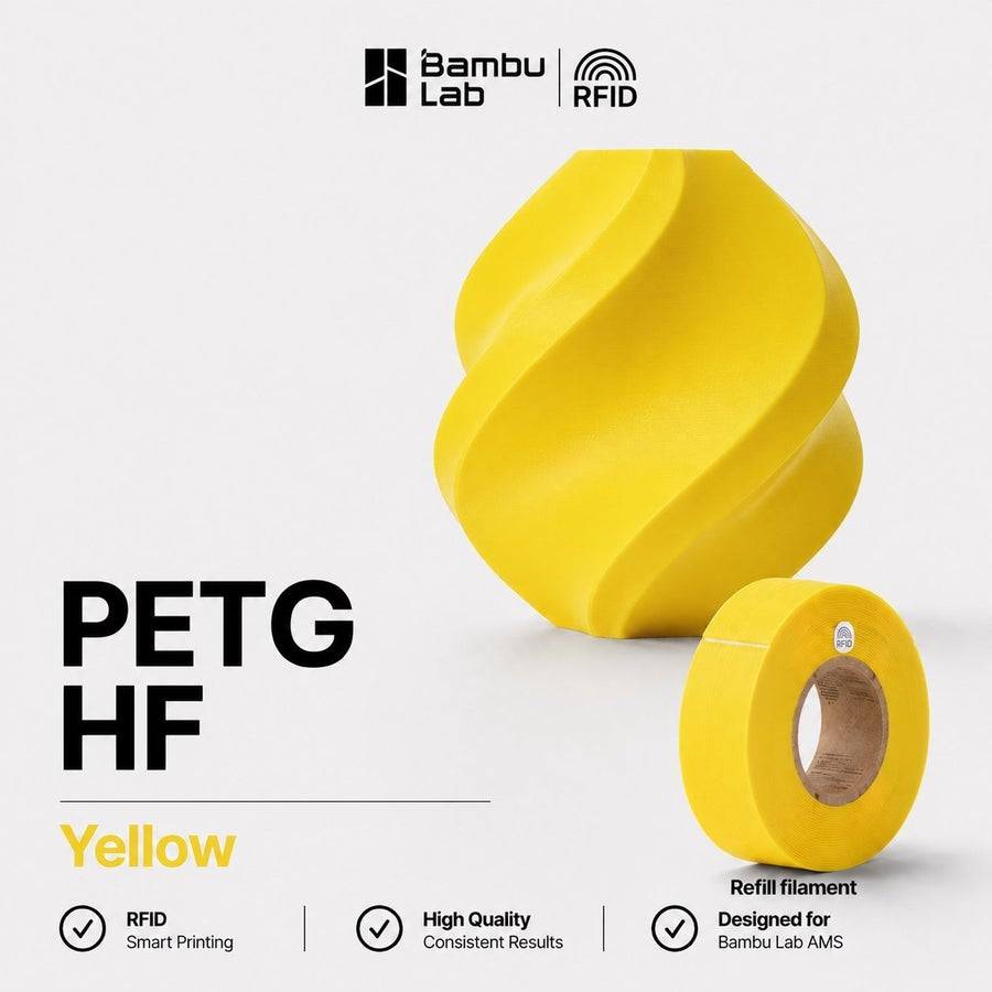 Bambu Lab PETG HF Yellow Filament, 1.75 mm, 1 kg Refill