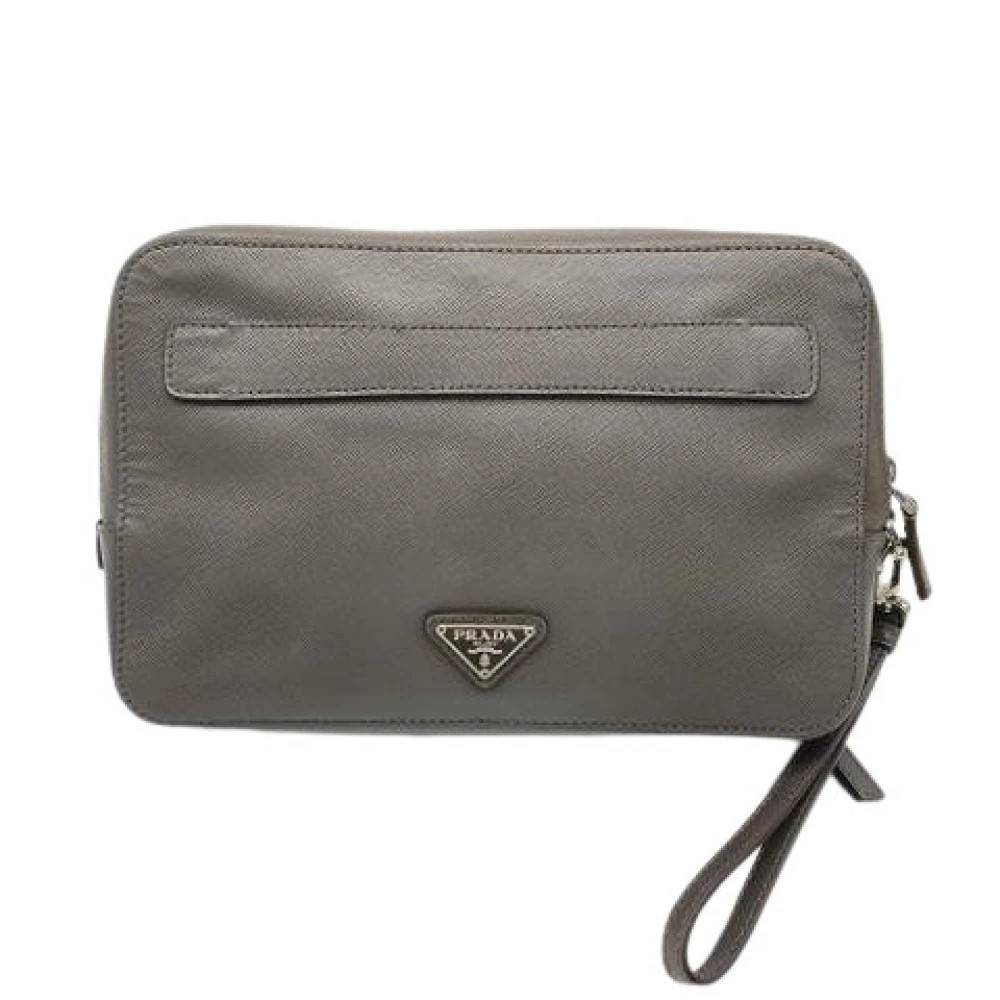Prada Vintage Pre-owned Vintage Saffiano Clutch Bag - Vintage - Herre - Grå - ONE SIZE - Læder