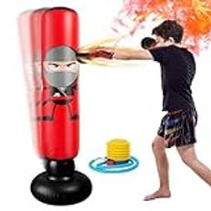 Shockassist boxningssäck för barn, stående boxningssäck, 160 cm med luftpump, boxningssäck, stående uppblåsbar ninja punchingboll, stående boxningssäck för barn och vuxna, övning av taekwondo,