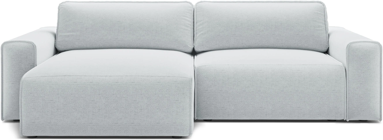 Sovesofa chaiselong Micadoni Victor venstrevendt – lys grå Moly chenillestof, opbevaring, sovefunktion 148×190 cm