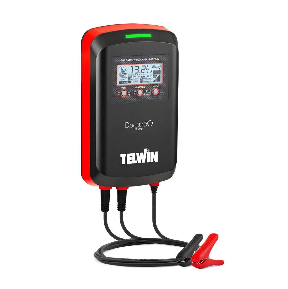 Batterilader 40/40/20Ah - Telwin Doctor Charge 50 - Ideel til 6V, 12V & 24V batterier